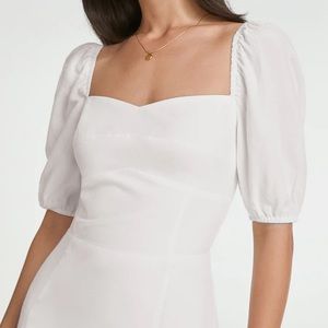 White Square Neck Short Puff Sleeve Dress (XS & S)